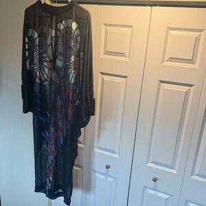 Gottex Navy Sheer Caftan with Abstract Design